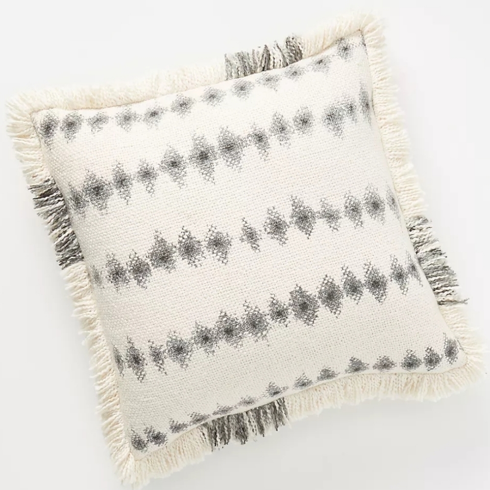 Anthropologie Fringed Sierra Pillow - ivory/grey